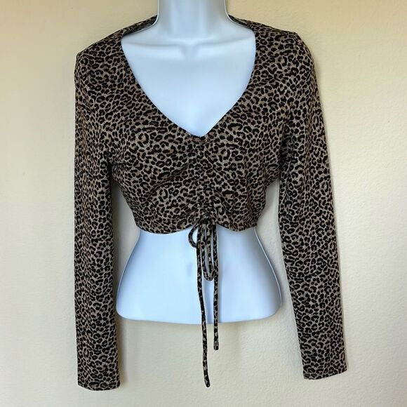 Emory Park Leopard Cheetah‎ Animal Print Crop Cropped Long Sleeve Shirt small - Picture 1 of 7